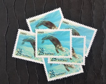 5 Vintage Postage Stamps .. Sea Otter 25cent stamps ..  UNUSED .. #2510