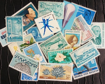 20 Vintage Postage Stamps .. Shades of TEAL .. curated collection .. UNUSED