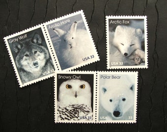 5 Vintage Postage Stamps .. Arctic Animals 33cent .. UNused .. #3288+ setenant set