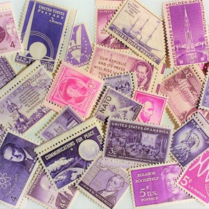 20 Vintage Stamps .. Shades of PURPLE US .. curated collection .. UNused image 1