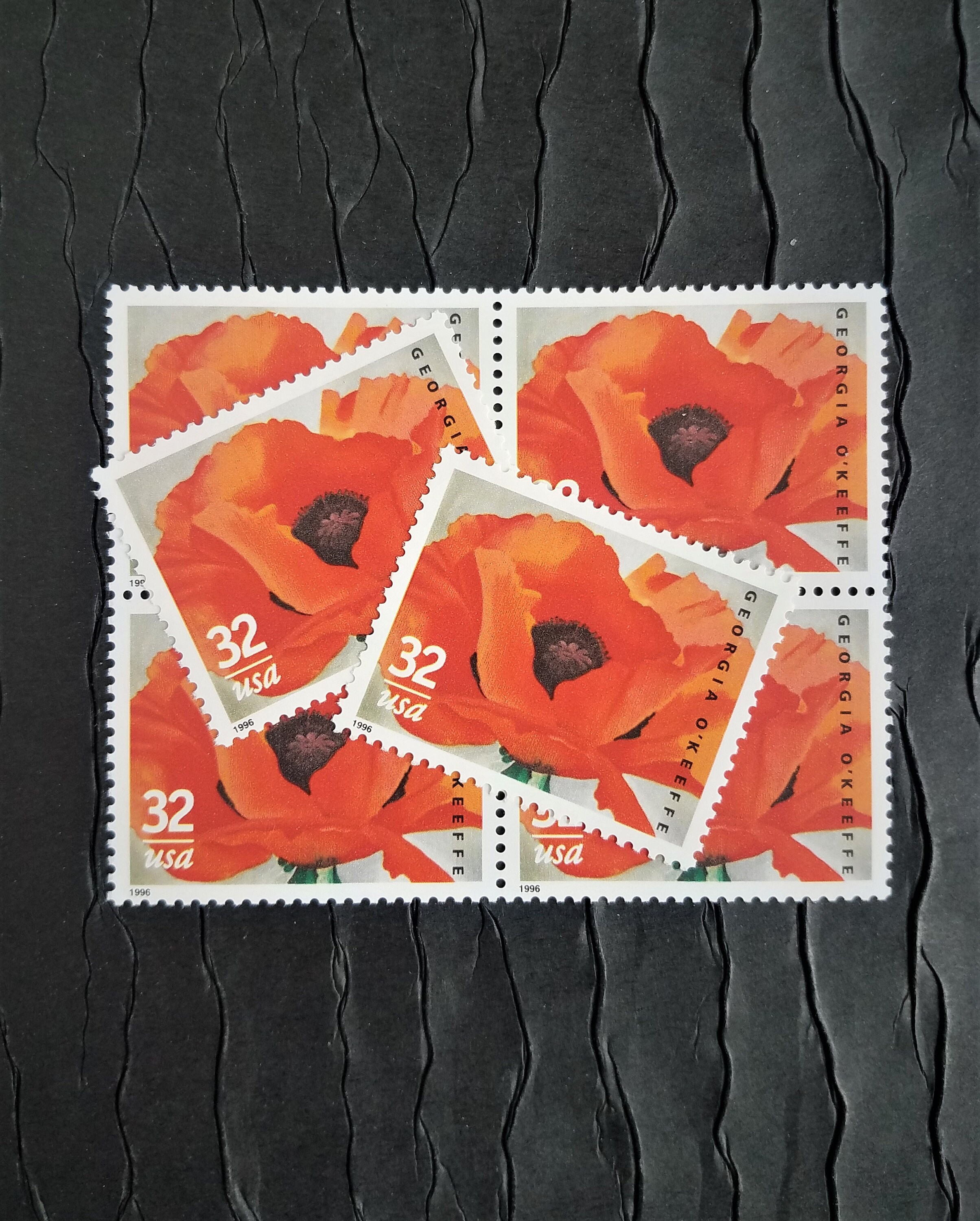 10 Vintage Postage Stamps .. O'Keeffe .. Poppy .. Etsy