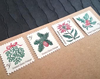 Vintage Postage Stamps .. Christmas Greens 5cent stamps .. UNUSED .. #1254-57
