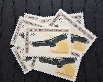 5 Vintage Postage Stamps .. California Condor 8cent stamps .. UNUSED .. #1430