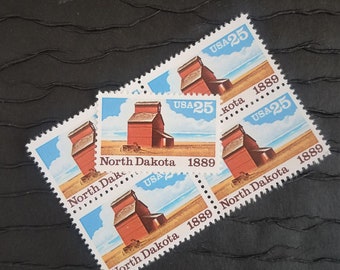 5 Vintage Postage Stamps .. North Dakota 25cent stamp .. UNUSED .. #2403