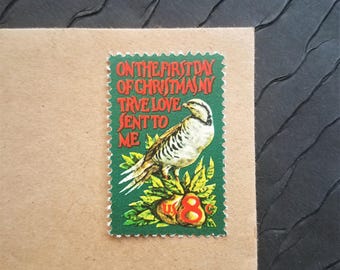 10 Vintage Postage Stamps .. Partridge in a Pear Tree Christmas 8cent stamps ..  UNUSED .. #1445