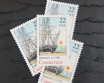 5 Vintage Postage Stamps ..  Connecticut 22cent stamp .. UNUSED .. #2340