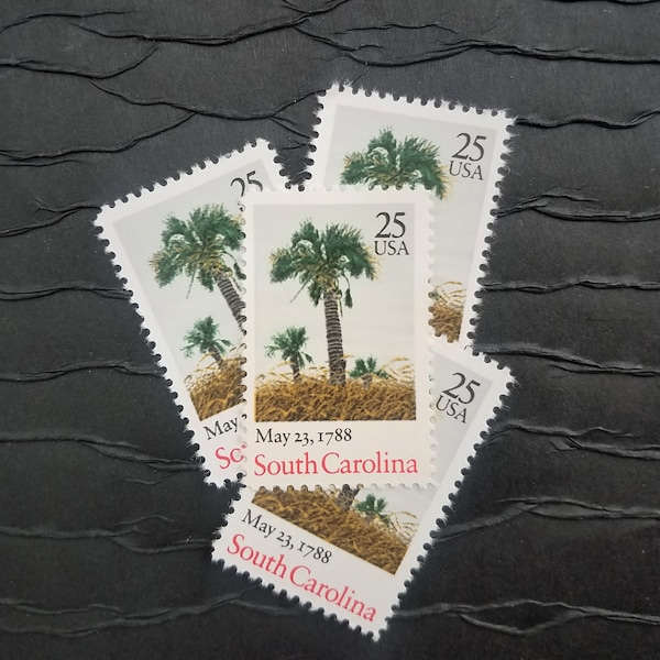 5 Vintage Postage Stamps ..  South Carolina 25cent stamp .. UNUSED .. #2343