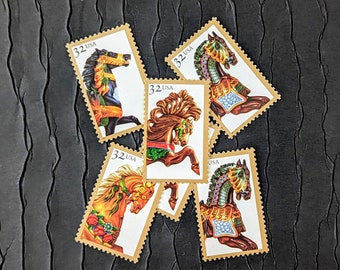 Vintage Postage Stamps .. 8 Carousel Horses 32cent stamps ..  UNUSED .. #2976 - 2979