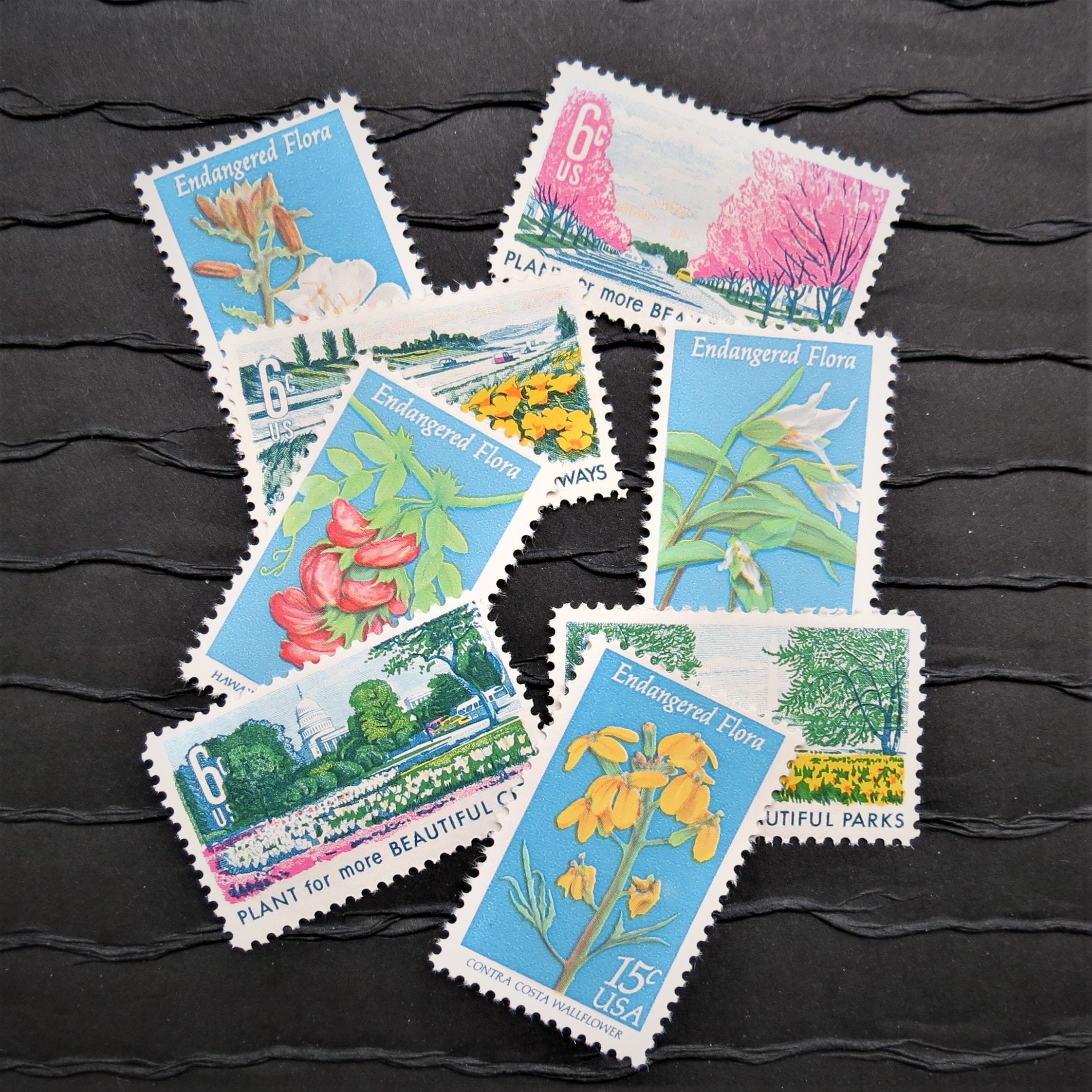 Vintage Postage Stamps .. EXTRA OUNCE .. Blue Gardens .. Etsy