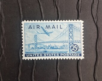 5 Vintage Postage Stamps ..  San Francisco bridge airmail 25cent stamp .. UNUSED .. #c36