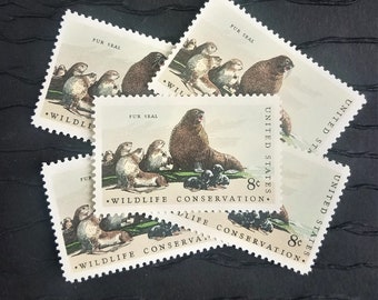 10 Vintage Postage Stamps .. Fur Seal 8cent stamps .. UNUSED .. #1464
