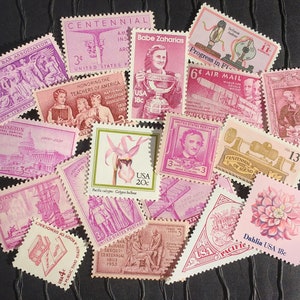 20 US Vintage Postage Stamps .. Shades of PINK .. curated collection .. UNUSED