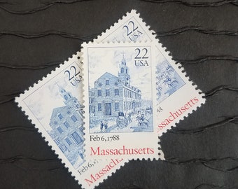 10 Vintage Postage Stamps ..  Massachusetts 22cent stamp .. UNUSED .. #2341