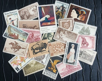 20 US Vintage Postage Stamps .. Shades of SEPIA .. curated collection .. UNUSED
