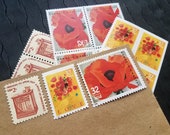 Red Bouquet .. UNused Vintage Postage Stamps  .. post 5 letters
