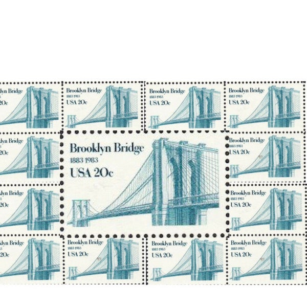 10 Vintage Postage Stamps ..  Brooklyn Bridge NYC 20cent stamp .. UNused .. #2041