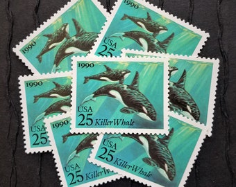 5 Vintage Postage Stamps .. Killer Whale 25cent stamps ..  UNUSED .. #2508