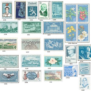 50 Vintage Postage Stamps .. Shades of TEAL .. curated collection .. UNUSED image 2