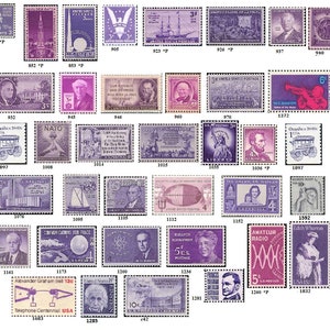 20 Vintage Stamps .. Shades of PURPLE US .. curated collection .. UNused image 2