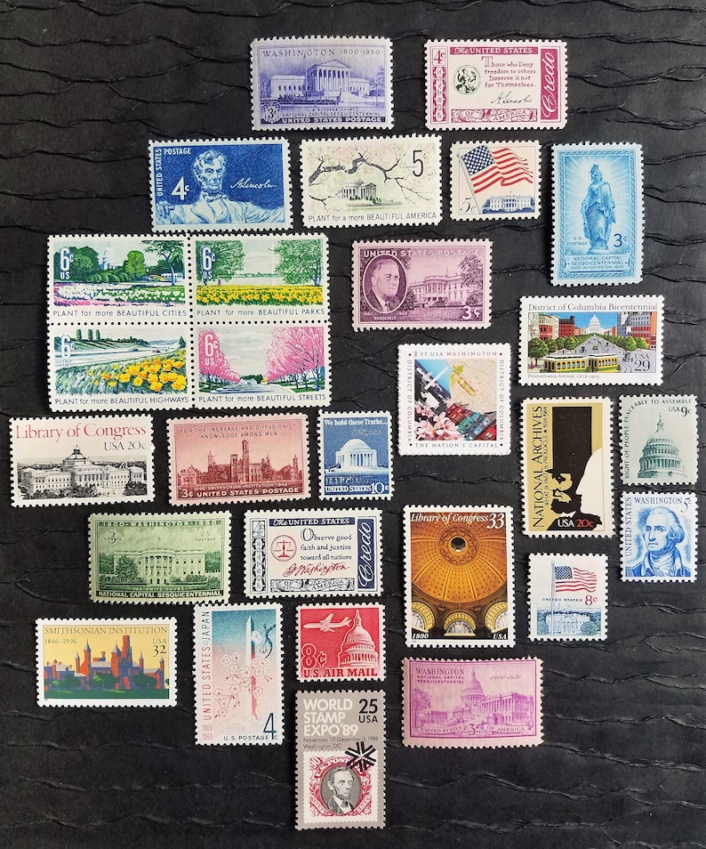 Washington DC Photo Shoot / Keepsake Package .. UNused Vintage Postage Stamps image 1