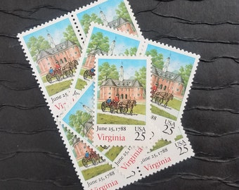 5 Vintage Postage Stamps ..  Virginia 25cent stamp .. UNUSED .. #2345
