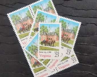 5 Vintage Postage Stamps ..  Virginia 25cent stamp .. UNUSED .. #2345