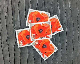 10 Vintage Postage Stamps .. O'Keeffe's Red Poppy 32cent stamps ..  UNUSED .. #3069