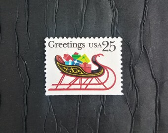 10 Vintage Postage Stamps .. Christmas Sleigh 25 cent stamps ..  UNUSED .. #2428