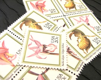 8 Vintage Postage Stamps .. Orchids 20cent stamps .. UNUSED #2076+