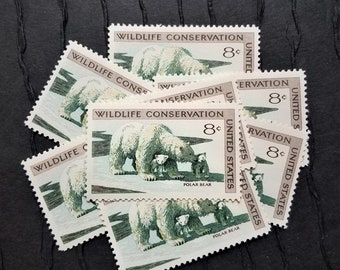 10 Vintage Postage Stamps .. Polar Bear 8cent stamps .. UNUSED .. #1429