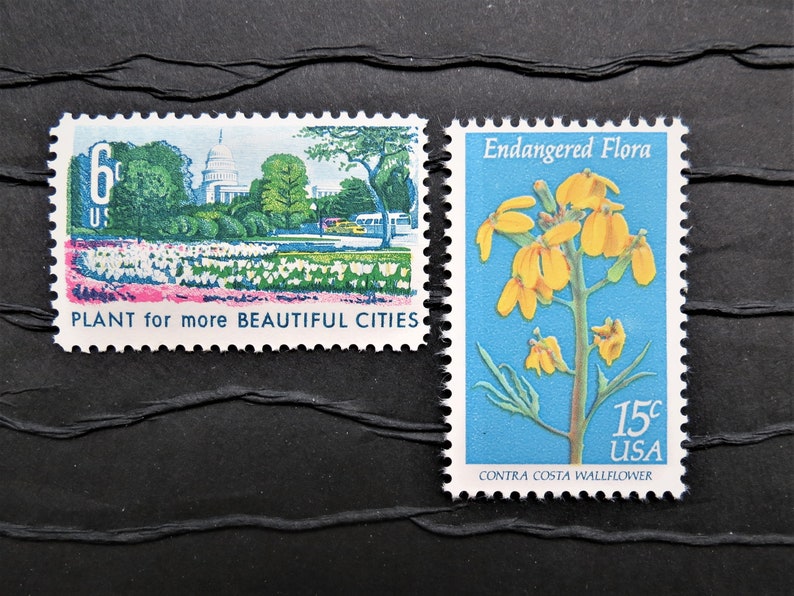 Vintage Postage Stamps .. EXTRA OUNCE .. Blue Gardens .. Etsy