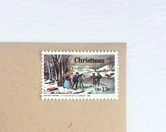 10 Vintage Postage Stamps .. Winter Pastime Christmas 13cent stamps ..  UNUSED .. #1703