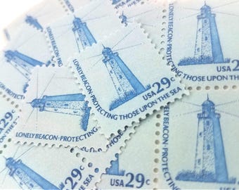 10 Vintage Postage Stamps ..  Lighthouse 29cent stamp .. UNused .. #1605