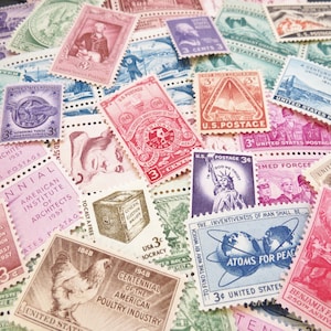 Vintage Postage Stamps .. 3 cent extra postage .. curated collection .. UNused .. 50 stamps image 2
