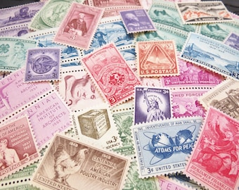 Vintage Stamps Mix .. 3 cent stamps .. curated collection .. unused .. 50 stamps