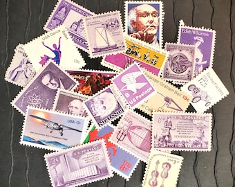 20 Vintage Stamps .. Shades of  PURPLE (US) .. curated collection .. UNused