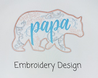 Papa Bear Machine Embroidery Design, 4 sizes with Applique Option, Instant Download