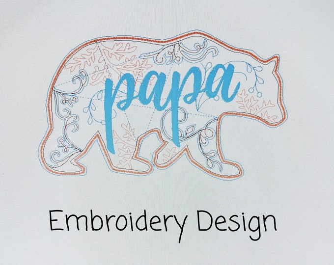 Papa Bear Machine Embroidery Design, 4 sizes with Applique Option, Instant Download