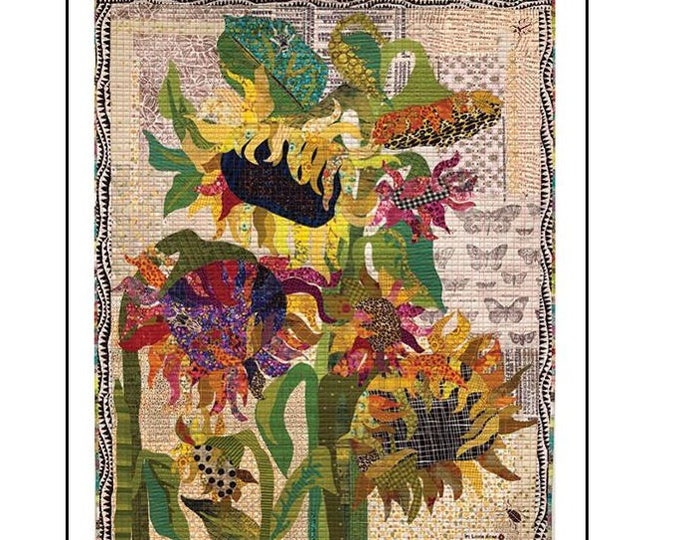 Sunflowers | Laura Heine | 33W" x 42H" | Collage Fiber Art | Applique Pattern