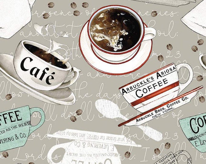 Riley Blake | Coffee Chalk | CD11034 | Taupe | Mugs | Fat Quarter | Yardage F5