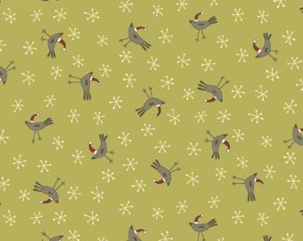 Henry Glass, Home For Christmas, Quilting Fabric, 100% Cotton, Half yard cut, Green Bird Pattern 2073