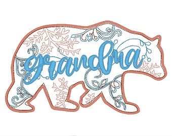 Grandma Bear Machine Embroidery Design, 5 sizes with Applique Option, Instant Download