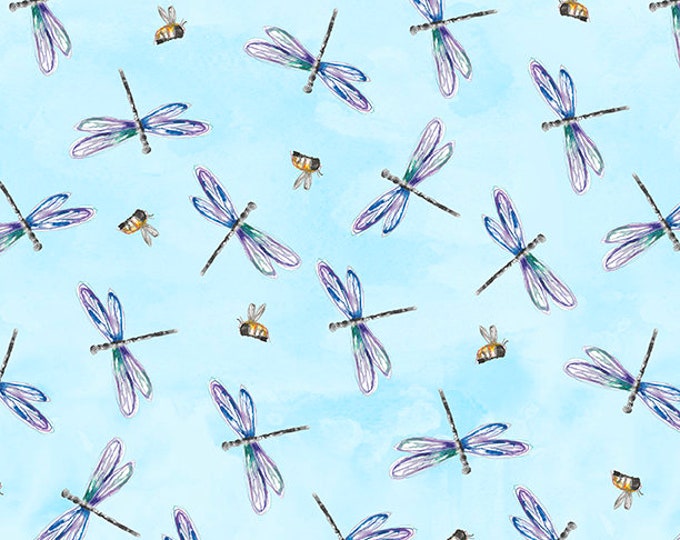 Fanciful Flight | Bees & Dragonflies Toss Blue | 11175-496 | Fat Quarters | Yardage