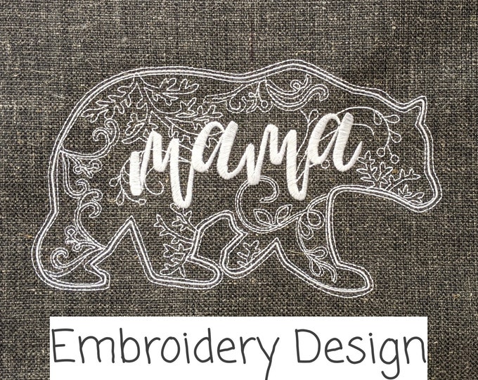 Mama Bear Machine Embroidery Design, 4 sizes with Applique Option, Instant Download