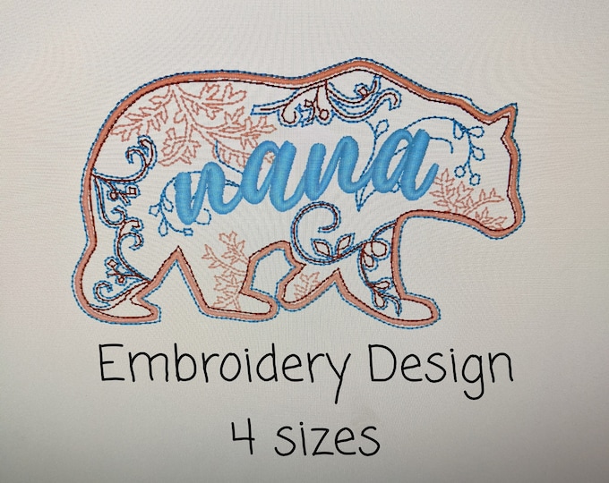 Nana Bear Machine Embroidery Design, 4 sizes with Applique Option, Instant Download