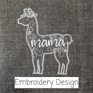 Llama Mama Machine Embroidery Design with Applique Option Instant Download