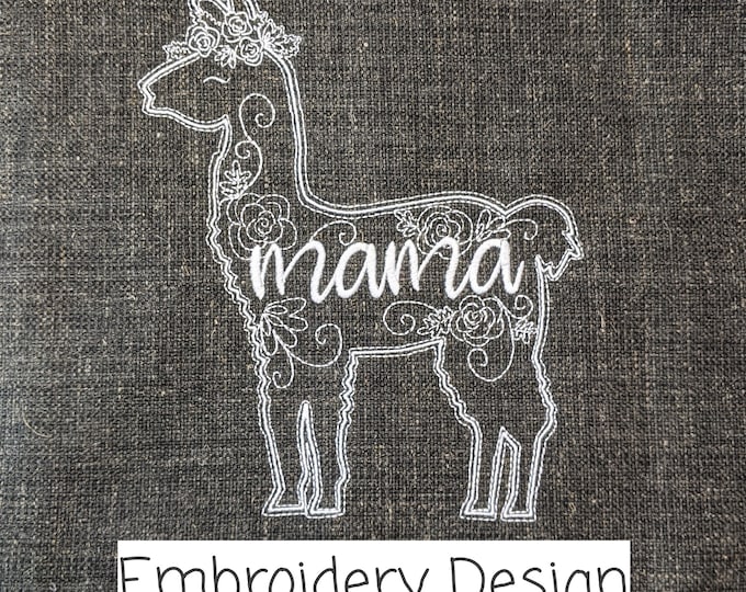 Llama Mama Machine Embroidery Design with Applique Option Instant Download
