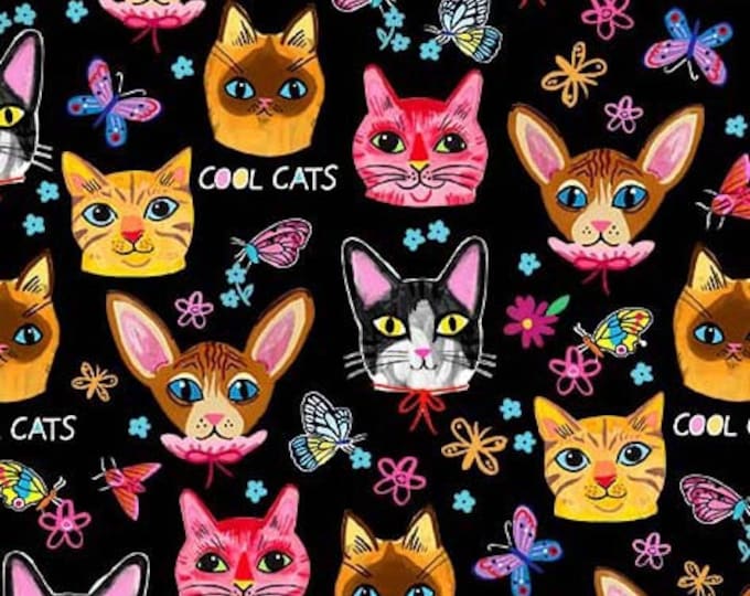 Michael Miller | Puddy Cats | Crazy Cats | Black | DDC10614 | Fat Quarters and Yardage F5