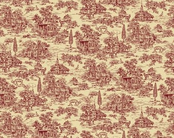 108" Henry Glass | 9685 44 | Farmhouse Christmas | Red Toile | Sold by the Half Yard
