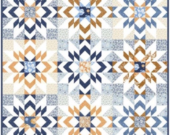 Denim and Daisies Quilt Kit | Throw Size with Binding | 60 x 60 | Clara Pattern by Splendid Speck